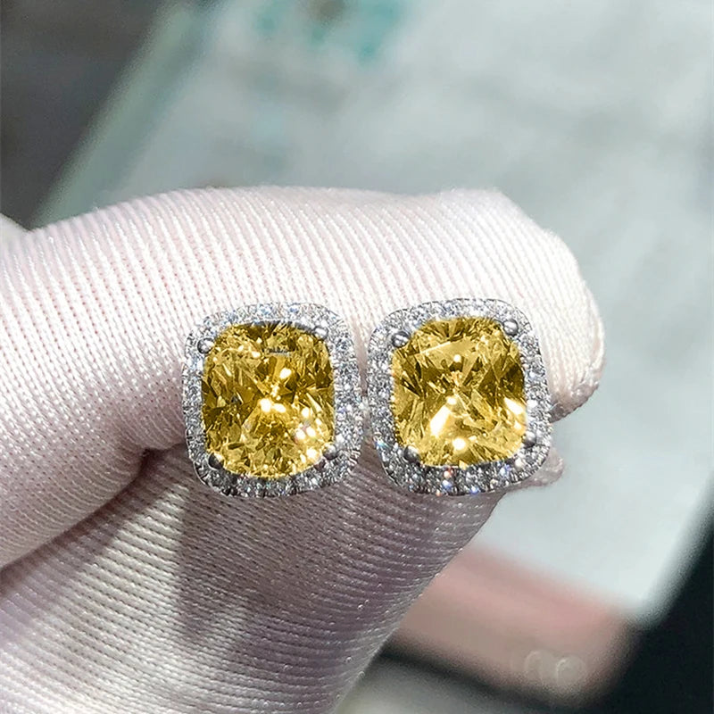 CAOSHI Luxury Women's Stud Earrings for Party Dazzling Pink/White/Yellow Zirconia Accessories Exquisite Design Jewelry Chic Gift