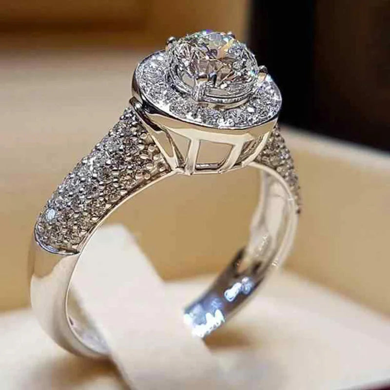 F912 Diamond Ring White Gold Natural Round Brilliant Cut D Color Engagement Women's Jewelry