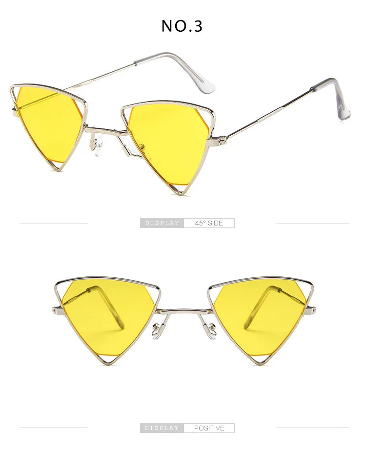 Retro Alloy Triangle Punk Sunglasses Men Hollow Eyewear Candy Colors Gradient Gothic Sun Glasses For Women Openwork Metal Frame