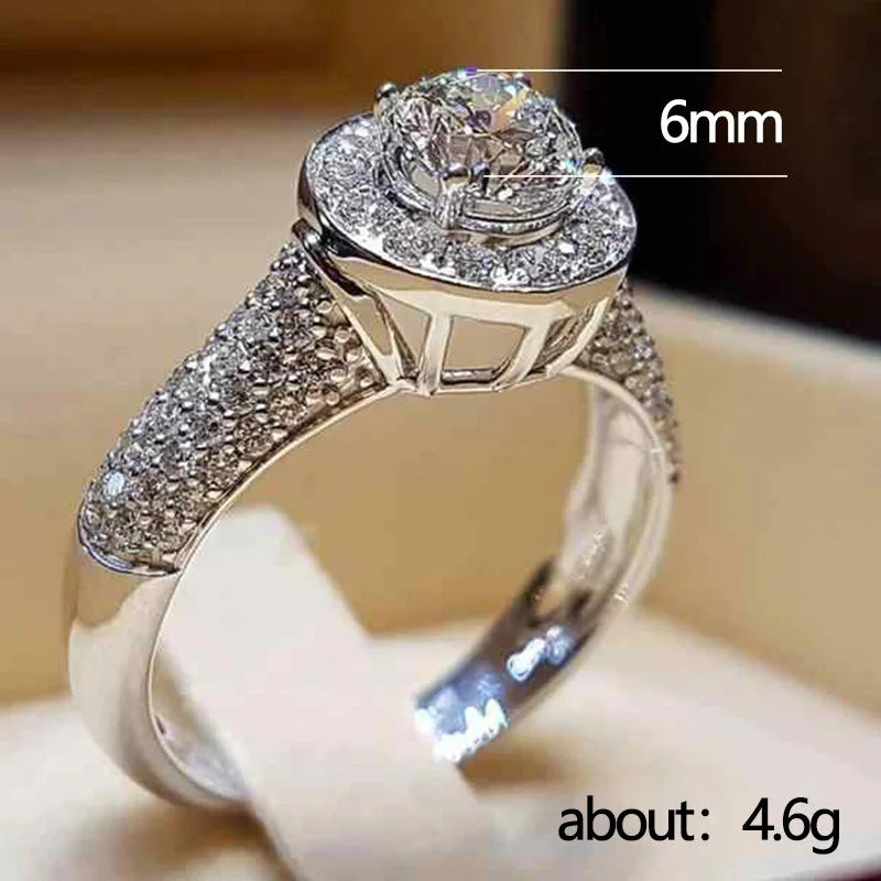 F912 Diamond Ring White Gold Natural Round Brilliant Cut D Color Engagement Women's Jewelry