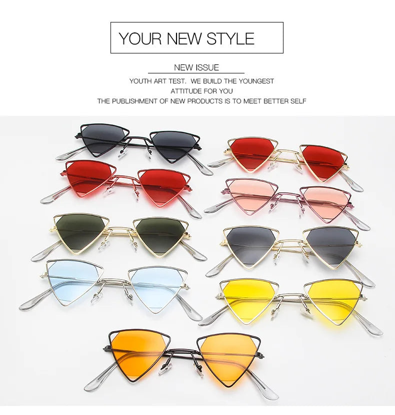 Retro Alloy Triangle Punk Sunglasses Men Hollow Eyewear Candy Colors Gradient Gothic Sun Glasses For Women Openwork Metal Frame