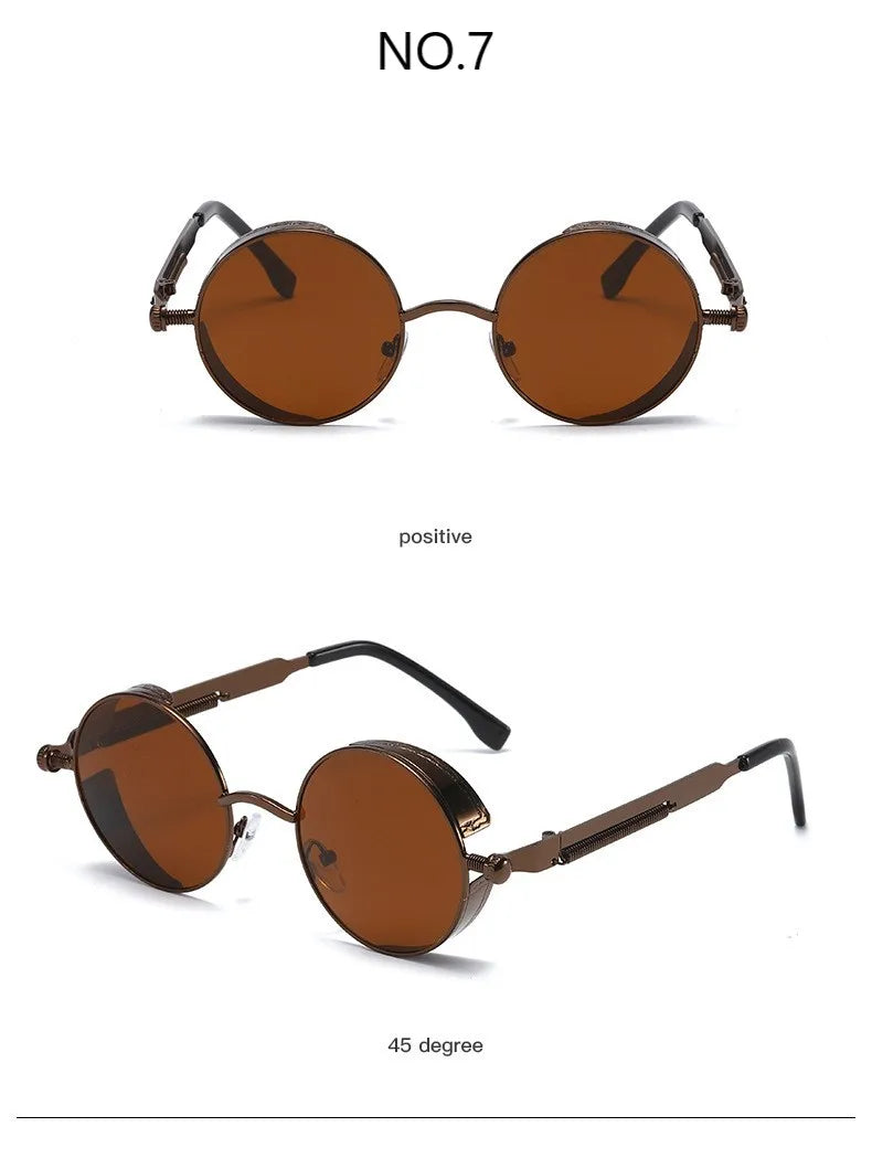 Metal Steampunk Sunglasses Men Women Fashion Round Glasses Brand Designer Vintage Sun Glasses High Quality Oculos de sol UV400
