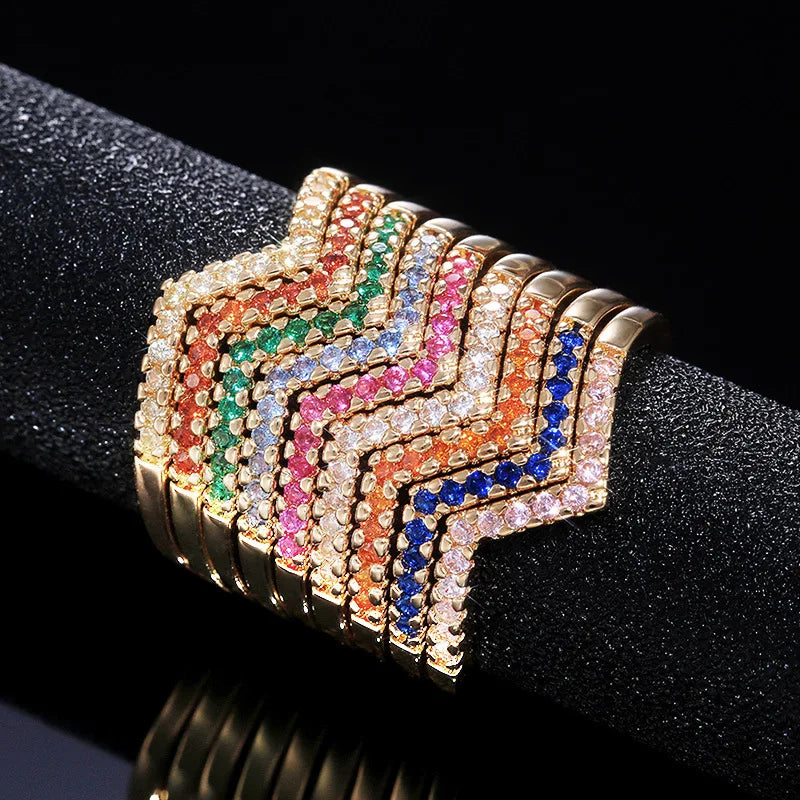 F495 Geometric Cocktail Ring Women's Lab Created Cubic Zirconia Pave Setting Party Fashion Rings
