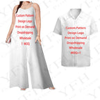 Latest Design Polynesian Men Casual Short Sleeve Shirt and Women Sling Rompers 2 Piece Sets Wholesale Samoan Sets of Couples