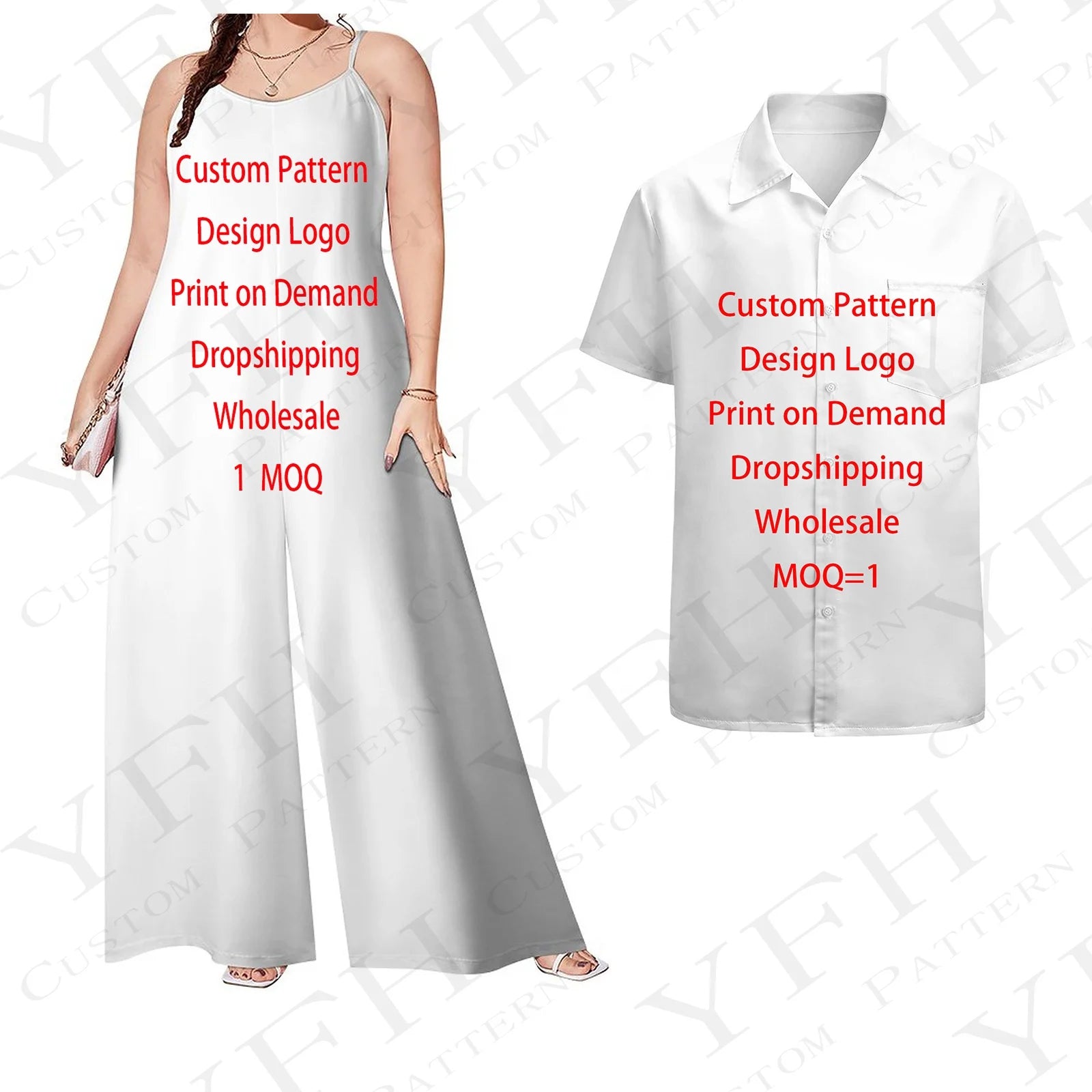 Latest Design Polynesian Men Casual Short Sleeve Shirt and Women Sling Rompers 2 Piece Sets Wholesale Samoan Sets of Couples
