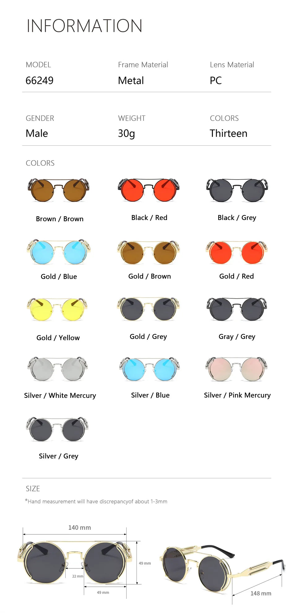 Punk Steampunk Sunglasses Retro Men's Brand Designer Round Punk Eyewear Gothic Style Products Women UV400 Sunglasses
