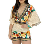 Women's Cami Jumpsuit Casual Summer Floral Printed Playsuit  Women Rompers 3/4 Sleeve Backless Playsuit Women Clothes
