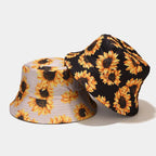 New Double-side Harajuku Bucket Hat Fishing Outdoor Cap Women Bucket Fishing Hats Sunscreen Sunflower Embroidery Fisherman Hat