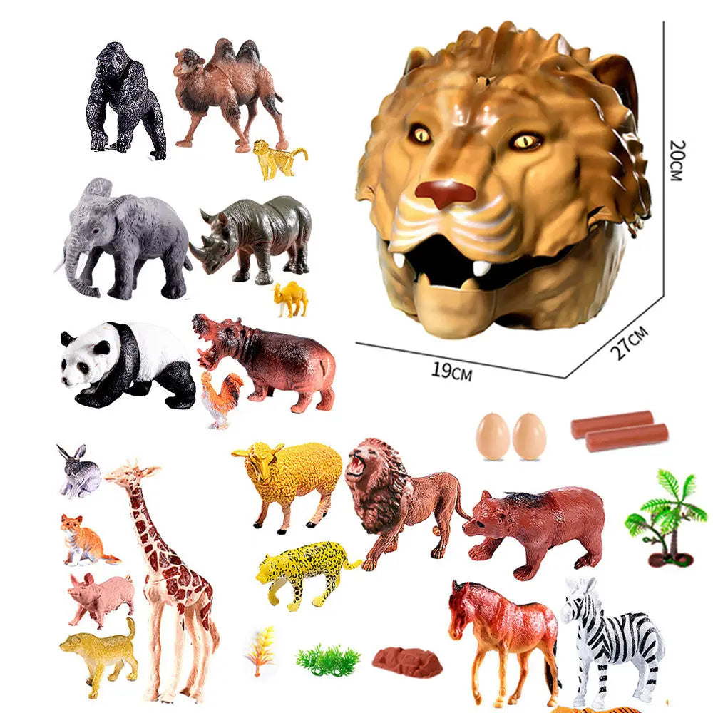 Dinosaur Lion Toy Children Little Boy Big Tyrannosaurus Triceratops Soft PVC World Simulation Animal Storage Box Set