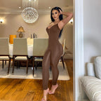 Custom Womens Hot Mom Solid Color Yoga Sports Jumpsuit Women Waist Restraint Leggings