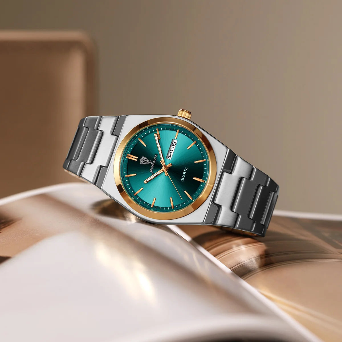 Gohuos 8807 Men's Quartz Watch Stainless Steel Band 30M Water Resistant 40MM Dial Butterfly Clasp Business Reloj Watches for Men