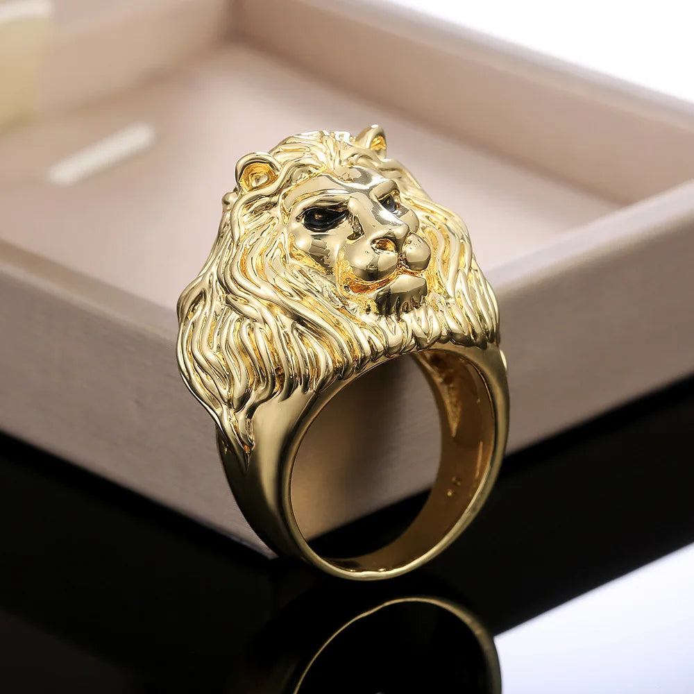H109 Lion Head Ring 24K Gold Plated Brass Men's Fashion Statement Gift Jewelry