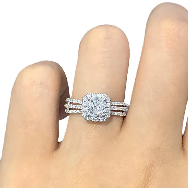 Q657 Diamond Ring Asscher Cut Natural Diamond Women's Classic Engagement Ring