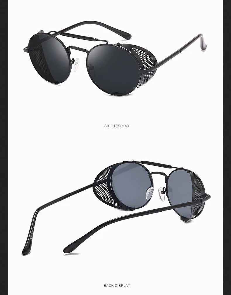 Trendy Retro Steampunk Sunglasses Men Brand Designer Round Steam Punk Alloy Sun Glasses Goggle For Women UV400 Gafas de Sol