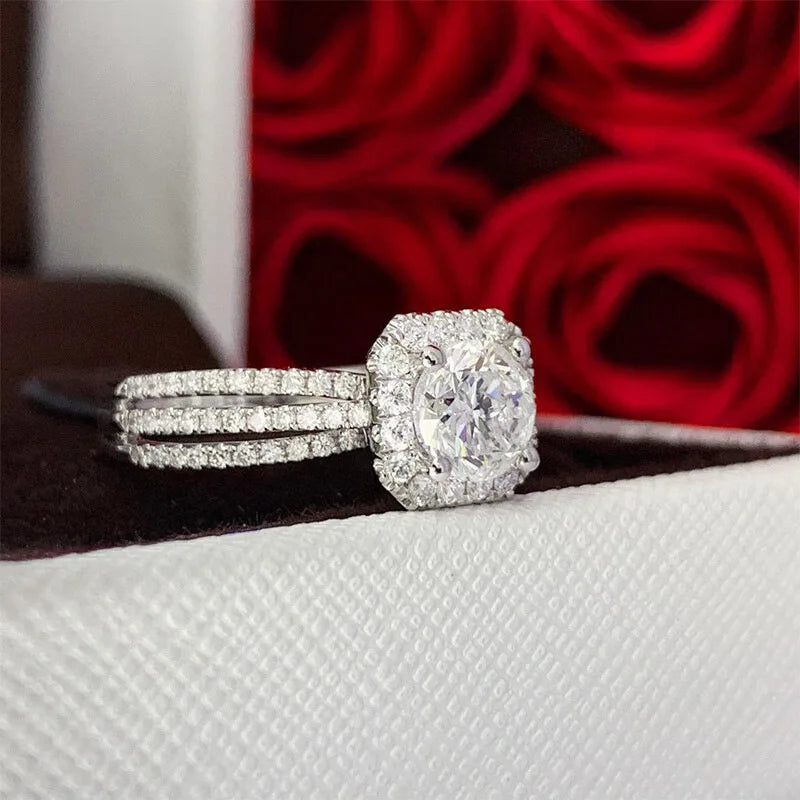 Q657 Diamond Ring Asscher Cut Natural Diamond Women's Classic Engagement Ring