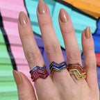 F495 Geometric Cocktail Ring Women's Lab Created Cubic Zirconia Pave Setting Party Fashion Rings