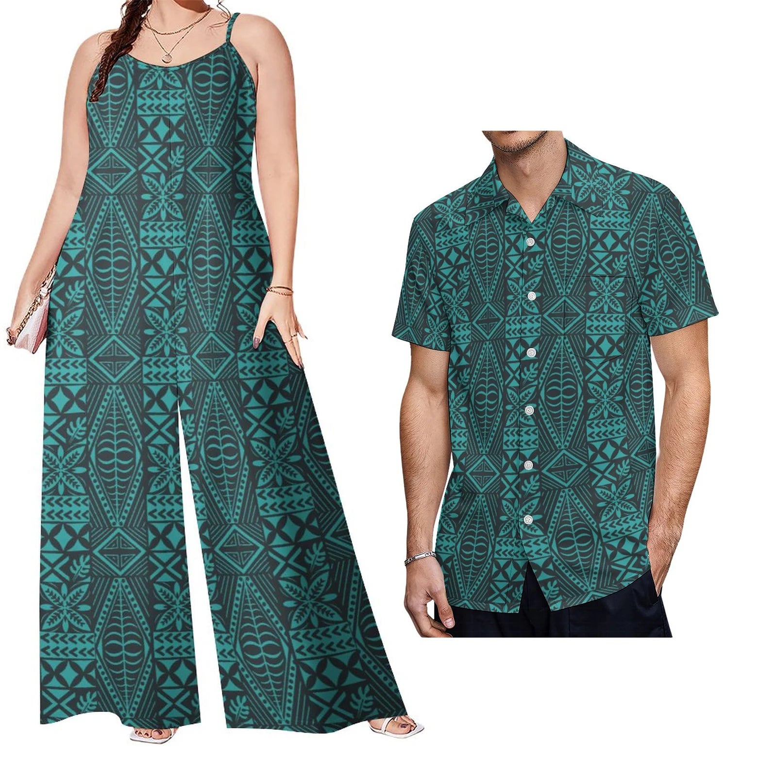 New Arrivals 2023 Luxury Design Match Clothes for Couple Polynesian Tapa Tribal Plus Size Fashion Custom Set of Couples 1 MOQ