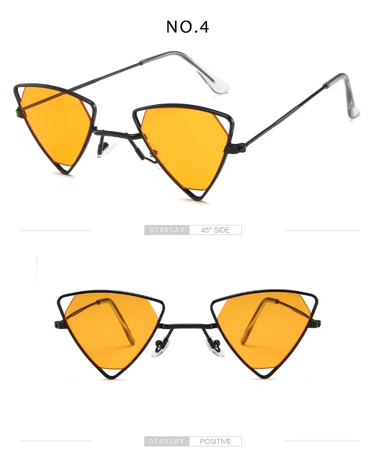 Retro Alloy Triangle Punk Sunglasses Men Hollow Eyewear Candy Colors Gradient Gothic Sun Glasses For Women Openwork Metal Frame
