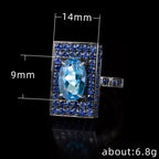 H189 Geometric Cocktail Ring Women's Natural Aquamarine Oval Pave Setting Party Fashion Rings