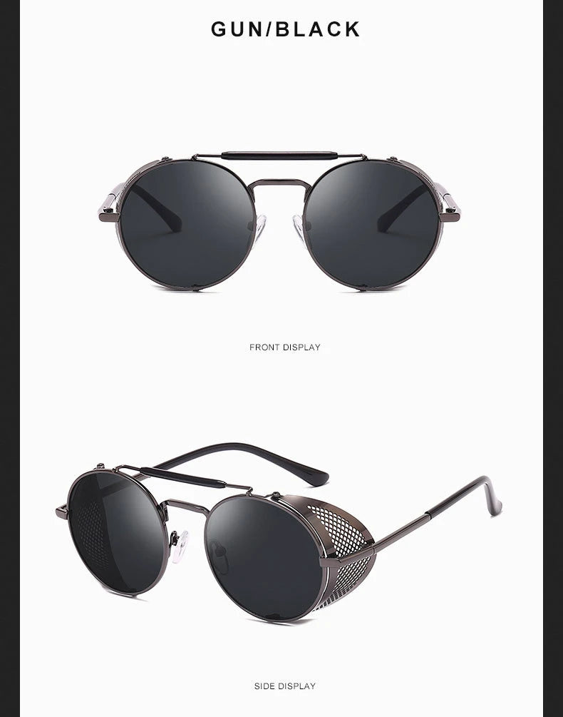 Trendy Retro Steampunk Sunglasses Men Brand Designer Round Steam Punk Alloy Sun Glasses Goggle For Women UV400 Gafas de Sol