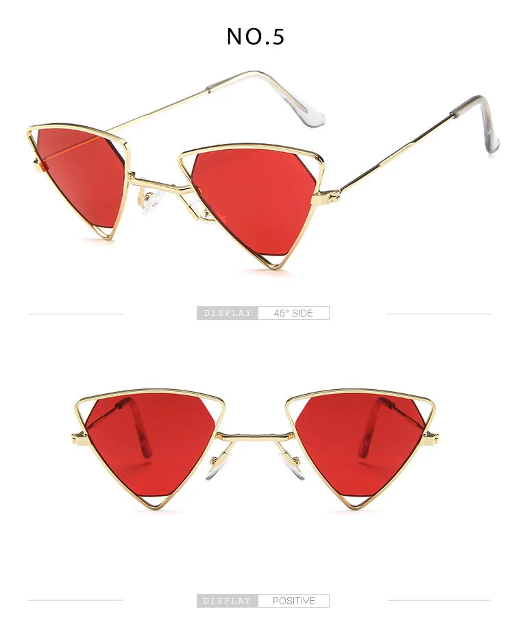 Retro Alloy Triangle Punk Sunglasses Men Hollow Eyewear Candy Colors Gradient Gothic Sun Glasses For Women Openwork Metal Frame