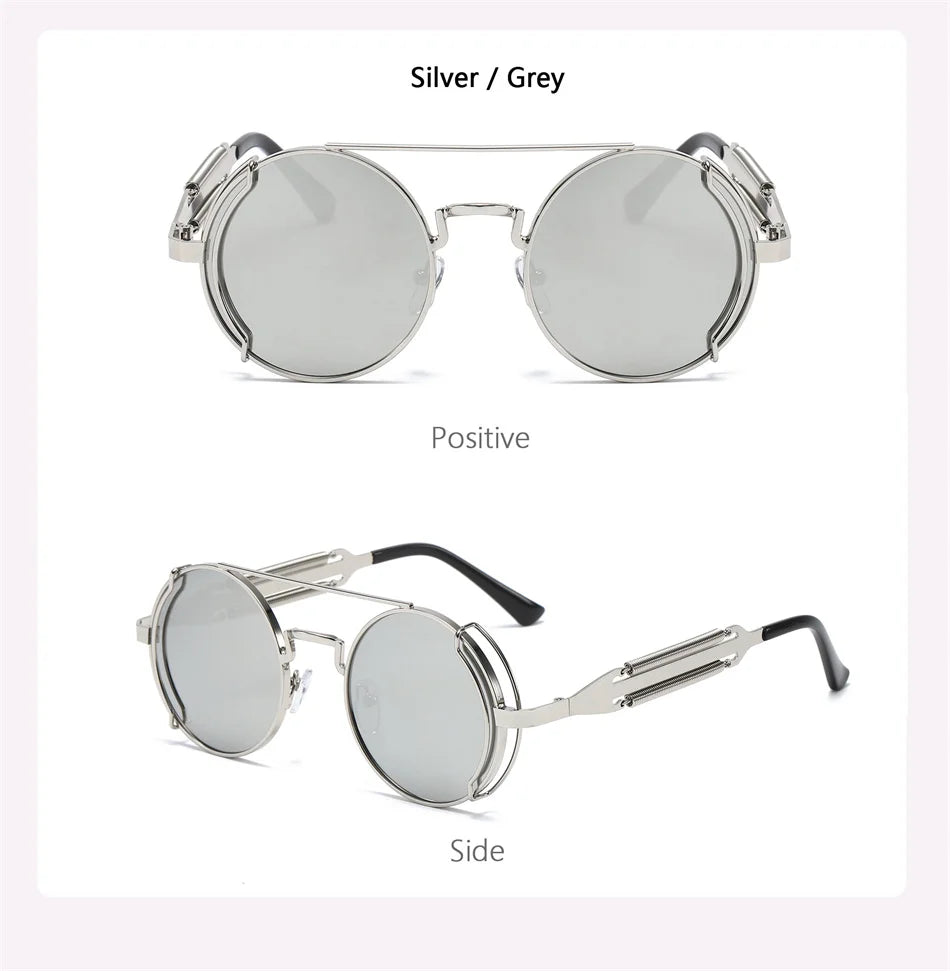 Punk Steampunk Sunglasses Retro Men's Brand Designer Round Punk Eyewear Gothic Style Products Women UV400 Sunglasses