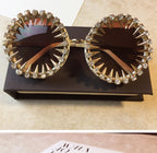 Retro Round Punk Style Sunglasses Women 2021 Metal Diamond Sun Glasses Gold Bullet Crystal Exaggeration Eyewear Glasses UV400