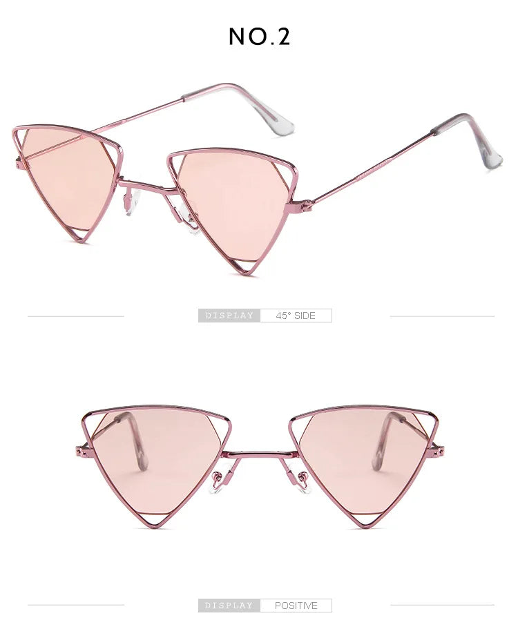 Retro Alloy Triangle Punk Sunglasses Men Hollow Eyewear Candy Colors Gradient Gothic Sun Glasses For Women Openwork Metal Frame