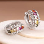 Trendy Huggie Earrings Women's Colorful Crystal Rhinestone Geometric Alloy Party Jewelry Princess Cut Channel Setting