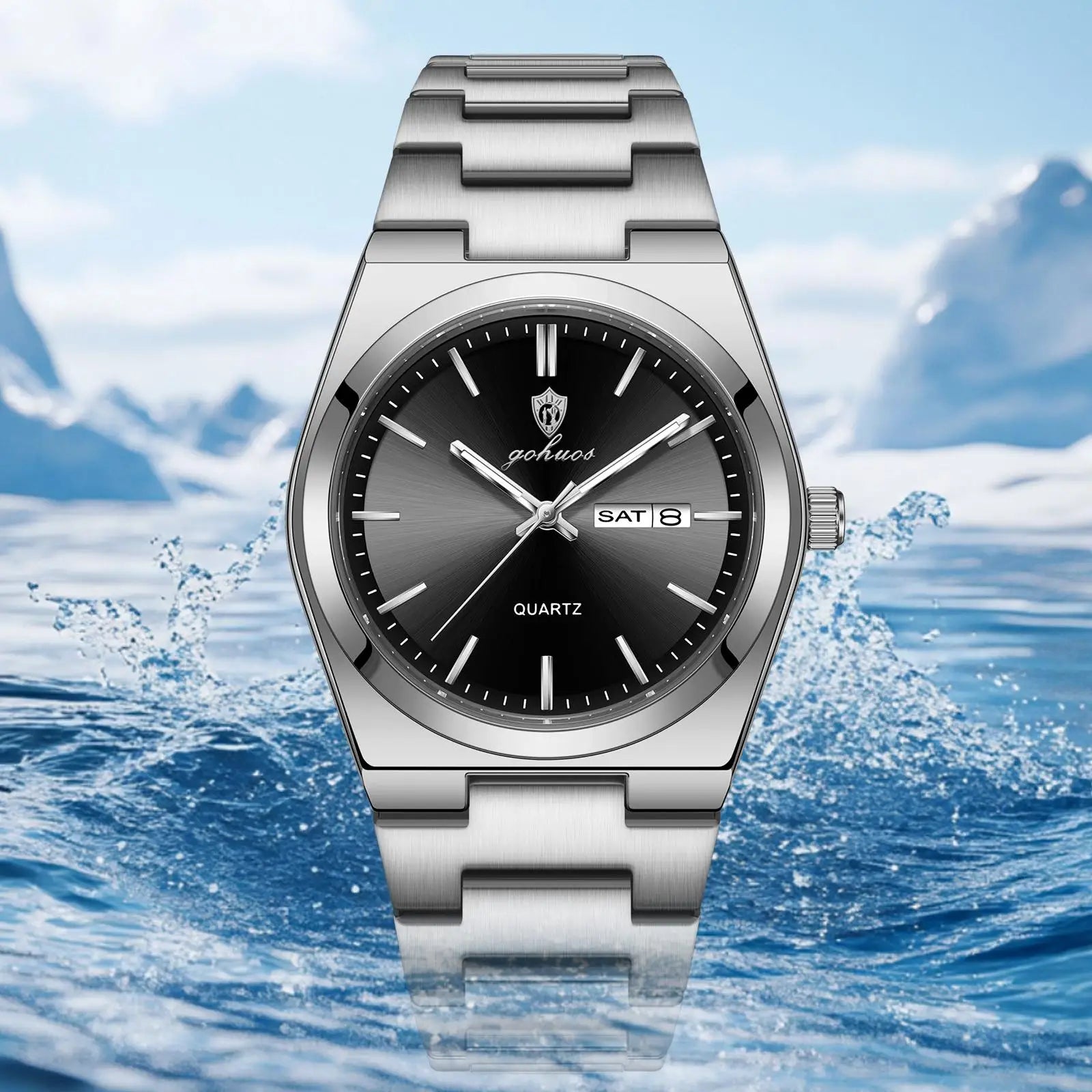 Gohuos 8807 Men's Quartz Watch Stainless Steel Band 30M Water Resistant 40MM Dial Butterfly Clasp Business Reloj Watches for Men