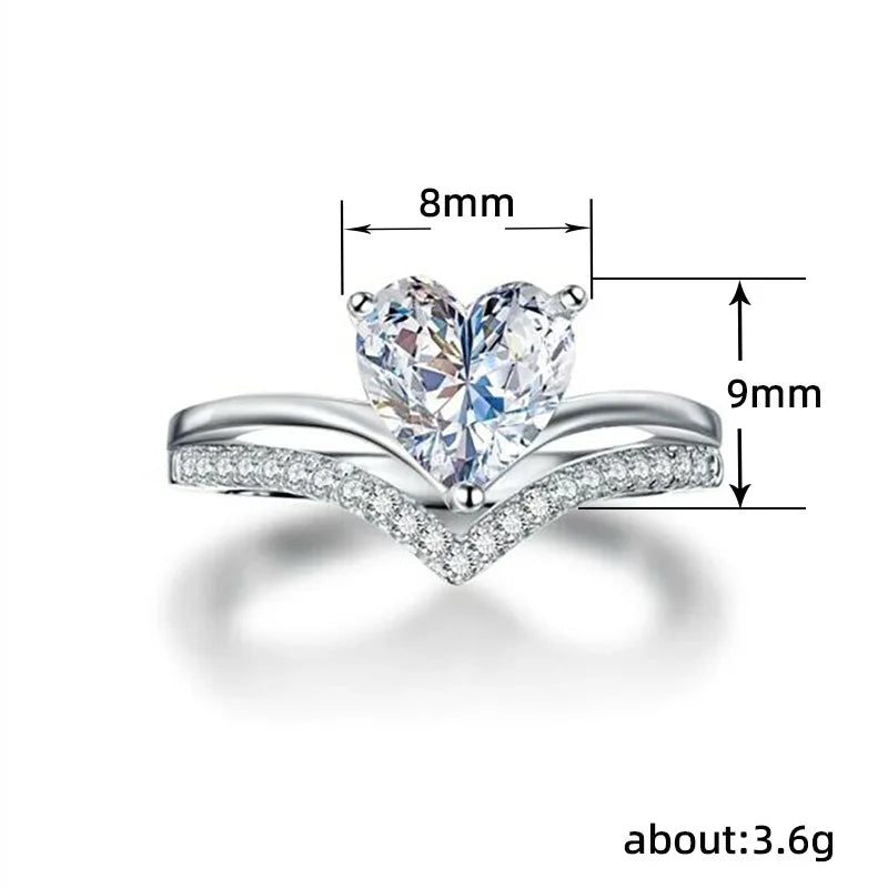 H305 Heart Moissanite Ring 925 Silver Pave Setting Engagement Band For Women