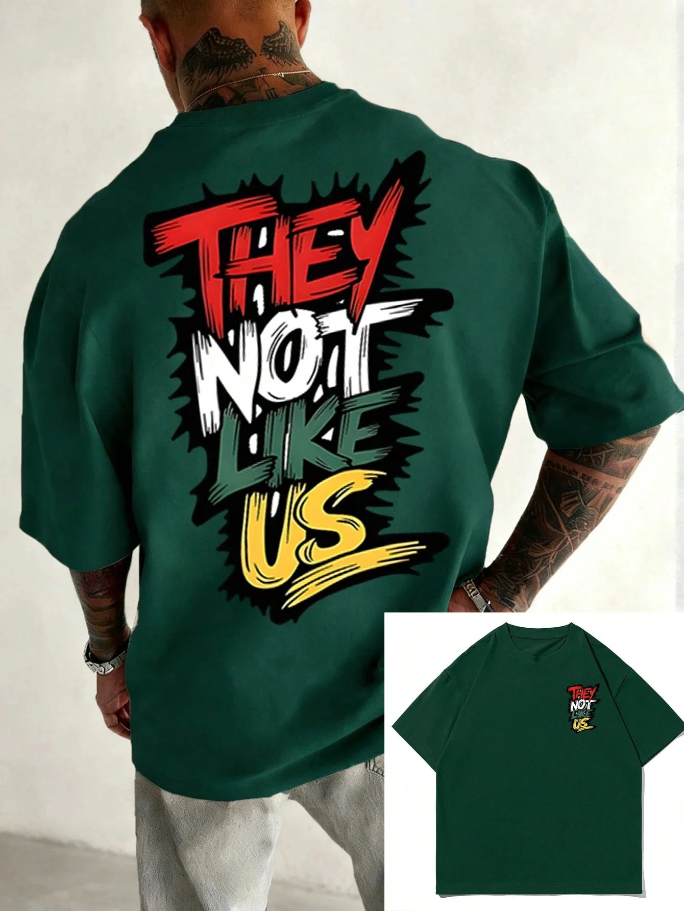 Men's 100% pure cotton fashionable casual loose THEY NOT LIKE US graffiti print round neck short sleeved T-shirt versatile top