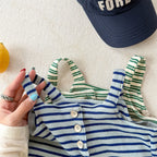 2026 Summer New Children Loose Casual Overalls Toddler Girls Sling Jumpsuit Cotton Boys Thin Striped Strap Shorts Kids Clothes