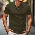 Men's casual Henry-style T-shirt - A fitted short-sleeved round-neck shirt with texture, suitable for daily street wear