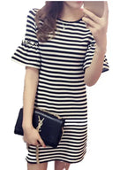 Summer 2026 Loose Long Sleeve T-Shirt Women's Fashionable Striped Dress Korean Style Streetwear Midi Skirt Short Sleeve
