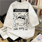 2026 Summer Comic Form Crayon Shin-chan Image 100% Cotton Printed Oversize Casual T-shirt Adult Children Parent-child Top y2k.