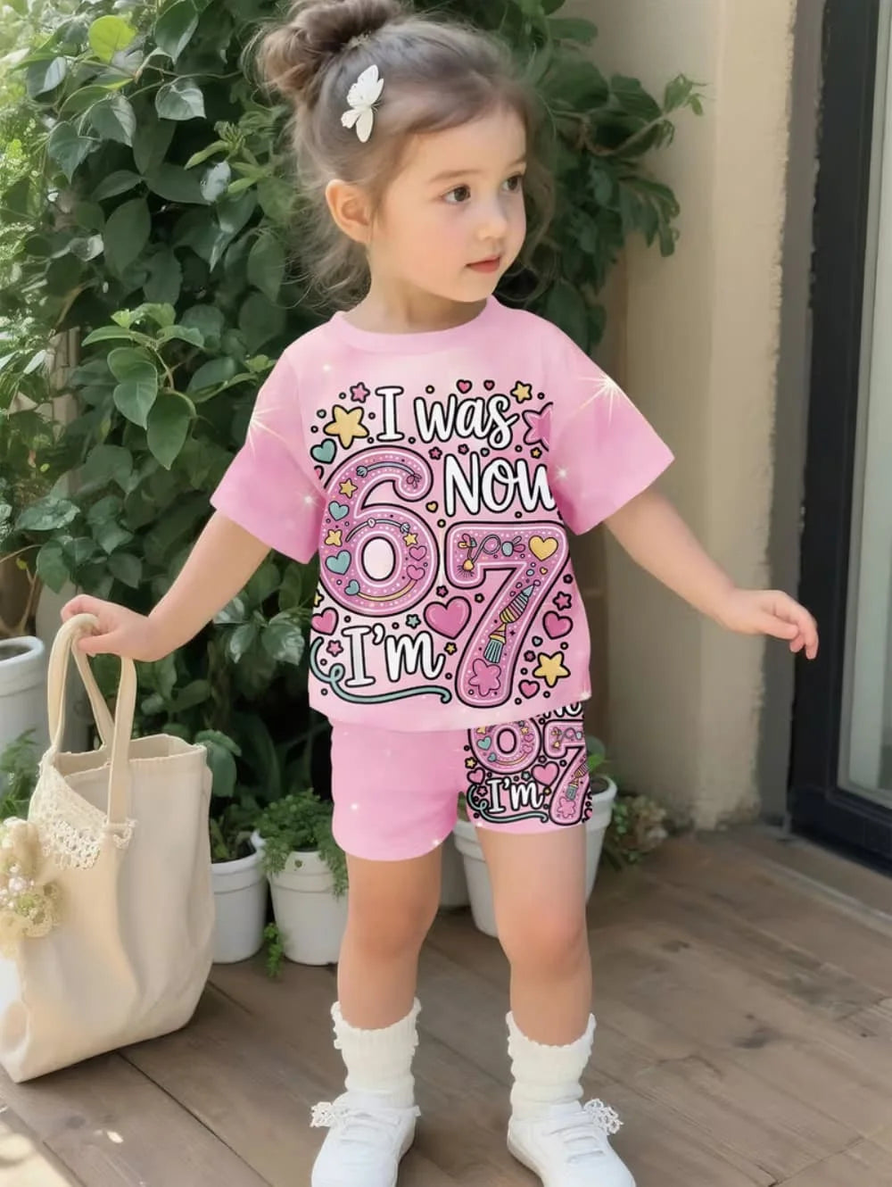 Summer Italian Brainrot 67 Six Seven Cartoon Print Sports Children's Set Short Sleeved Shorts 2PCS Set Girls Casual T-Shirt Set