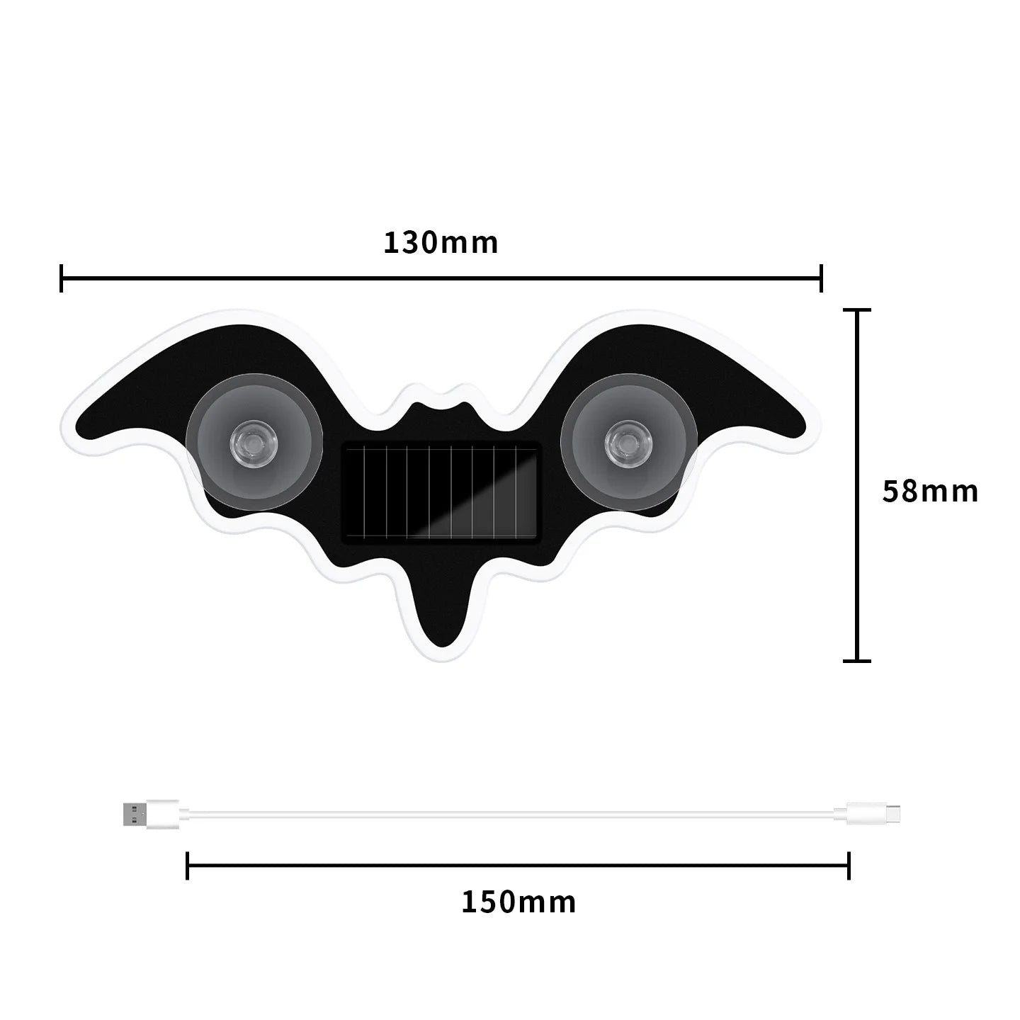 Bat-shaped Universal Solar Power Atmosphere Light Dynamic Gradient LED Fit Car Interior Ambient Light Decoration Accessory RGB