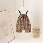 Summer Baby Girls Leopard Print Jumpsuit Infant Sleeveless Suspender One Pieces Bow Decor 0-3Y Toddler Romper Clothes