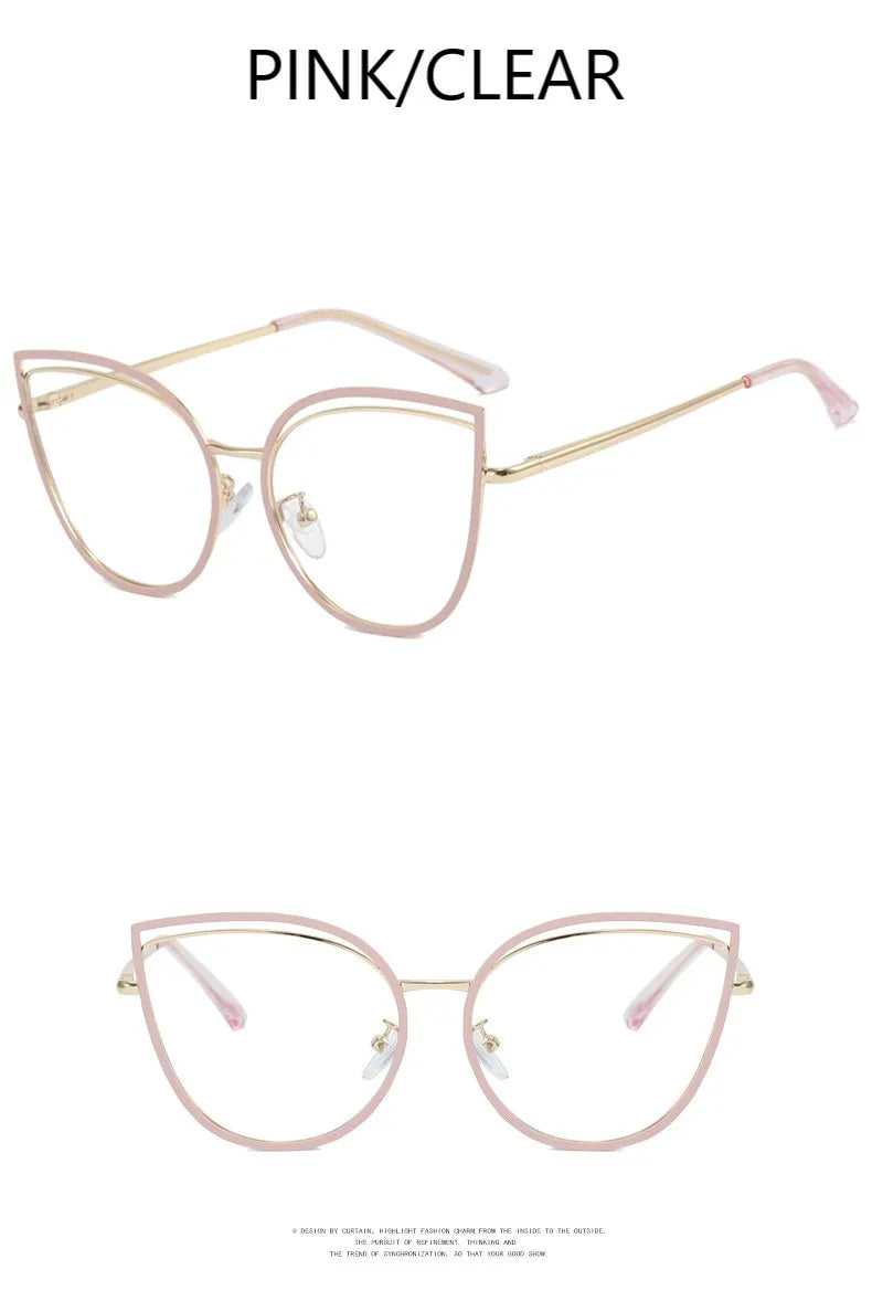 2023 Luxury Metal Women Cat Eye Optical Glasses Frame for Women Clear Fashion Transparent Fashion Computer Hollow Eyeglasses