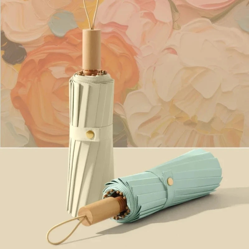 Luxury Oil Painting Umbrella Color Coating UPF50+ UV Protection Sun Umbrellas for Women Elegant Folding Rain Sunshade Parasol