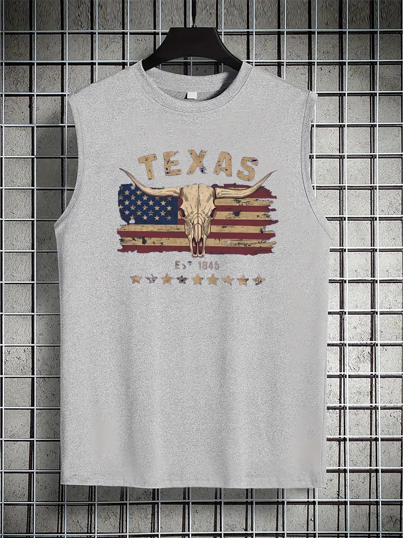 Men's summer casual sports loose wild west bull head pattern print comfortable and breathable round neck sleeveless vest