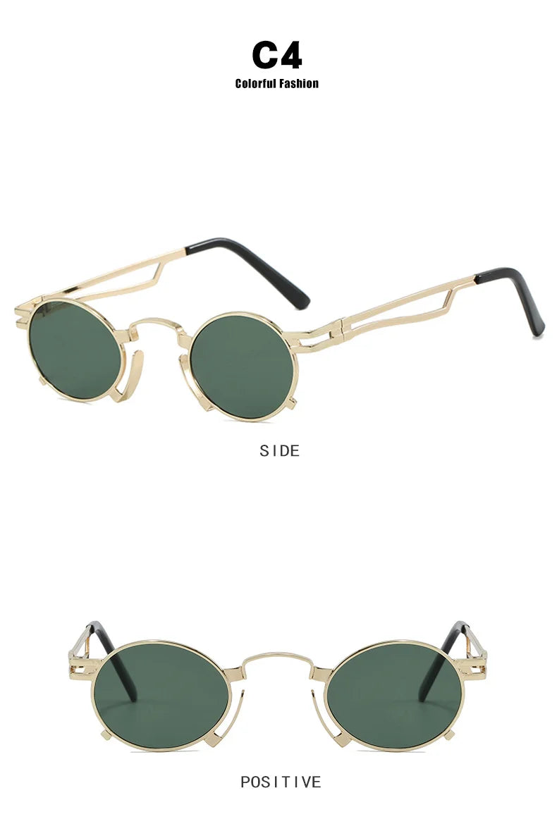 Retro Punk Round Sunglasses Small Frame Unisex 2025 New Trendy Vintage Metal Eyewear Designer Shadow for Women UV400 Protection
