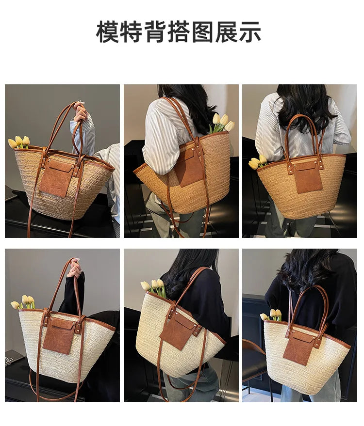 Handmade Beach Vacation Straw Woven Bag For Women Single-Shoulder Summer Straw Beach Bags Shopper Baskets Bohemian Large Tote Ba