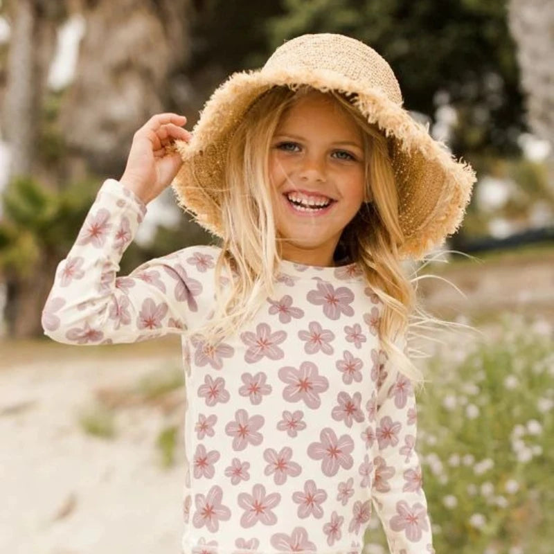 Summer RC Baby Girls Long Sleeve One-piece Swimsuit Set Toddler Girl Sunscreen Floral Bikini Suits Kids Swimwears Bodysuit 1-12Y