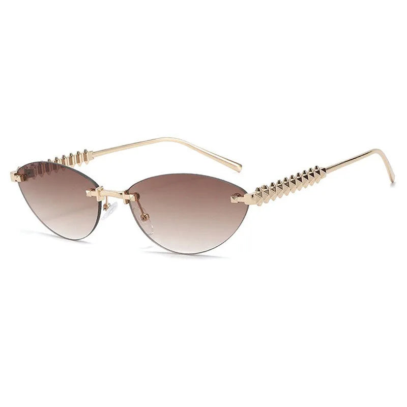 Fashion Trendy Retro Cat Eye Sunglasses Women Luxury Designer Vintage Style Chic Frameless Metal Small Triangle Eyewear