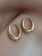 Polished Gold-Tone Oval Hoop Earrings for Everyday Wear