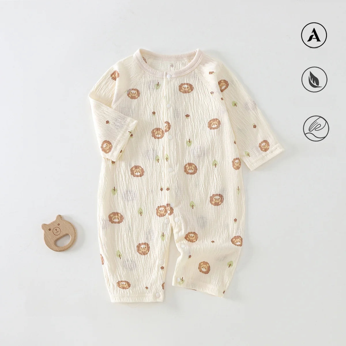 0-24M Infant Boys Cartoon Lion Long Sleeve Romper Air Conditioner Breathable Baby Jumpsuit Toddler Onesie Daily Clothes