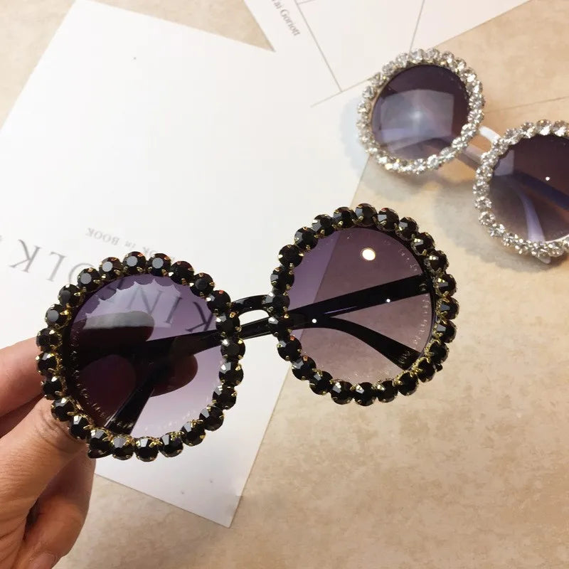 Diamond Crystal Round Sunglasses Women Luxury Brand Designer Glasses Eyeglasses Female Big Frames Shades Eyewear Vintage UV400