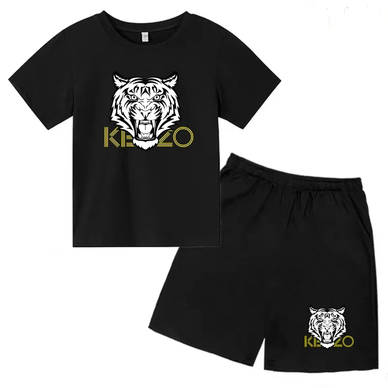 Kids T-shirt Boys Girls Toddlers 3-12Y Fashion Cute Tiger Print Brand Clothing Short Sleeve+Shorts 2P Outdoor Leisure Sports Set